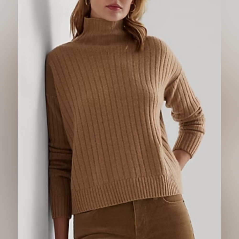 Ralph Lauren NWT Blk Label Camel Ribbed Washable Cashmere Turtleneck Sweater XL
